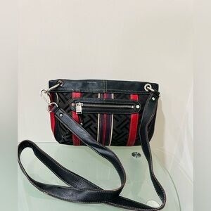 Tignanello Leather & Canvas Crossbody/Shoulder Bag Red/black Travel Casual‎